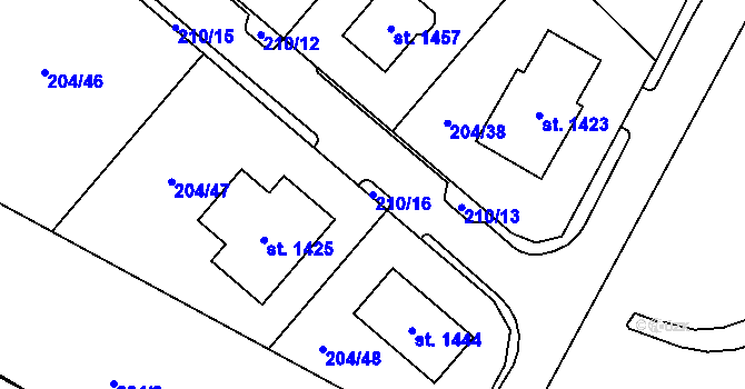 Parcela st. 210/16 v KÚ Nepomuk, Katastrální mapa