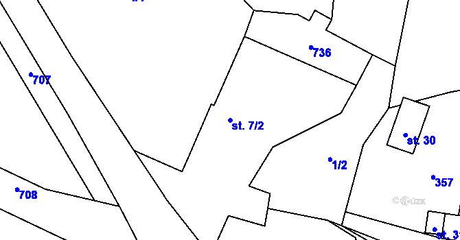 Parcela st. 7/2 v KÚ Dvérce, Katastrální mapa