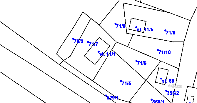 Parcela st. 11/1 v KÚ Dvérce, Katastrální mapa