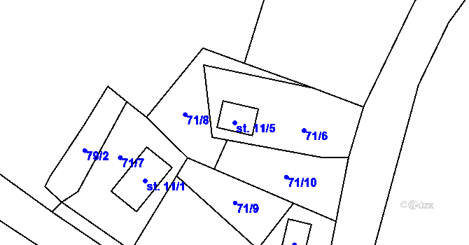 Parcela st. 11/5 v KÚ Dvérce, Katastrální mapa
