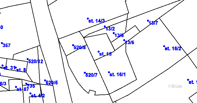 Parcela st. 15 v KÚ Dvérce, Katastrální mapa
