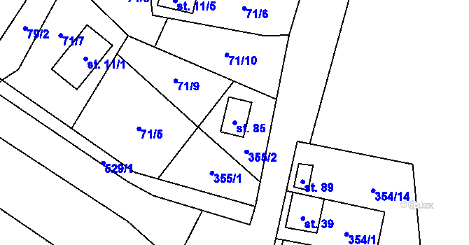 Parcela st. 85 v KÚ Dvérce, Katastrální mapa