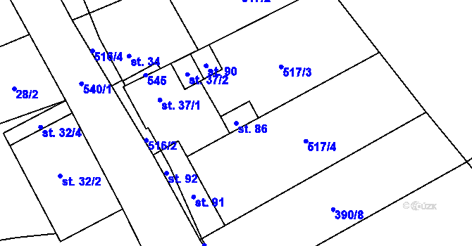 Parcela st. 86 v KÚ Dvérce, Katastrální mapa