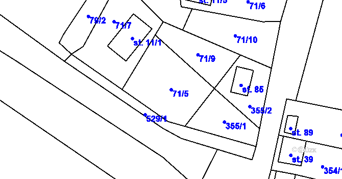 Parcela st. 71/5 v KÚ Dvérce, Katastrální mapa