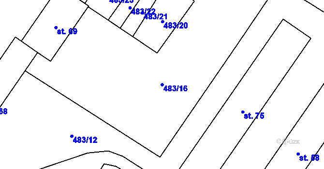 Parcela st. 483/16 v KÚ Dvérce, Katastrální mapa