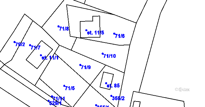 Parcela st. 71/10 v KÚ Dvérce, Katastrální mapa