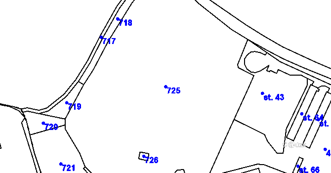 Parcela st. 725 v KÚ Dvérce, Katastrální mapa