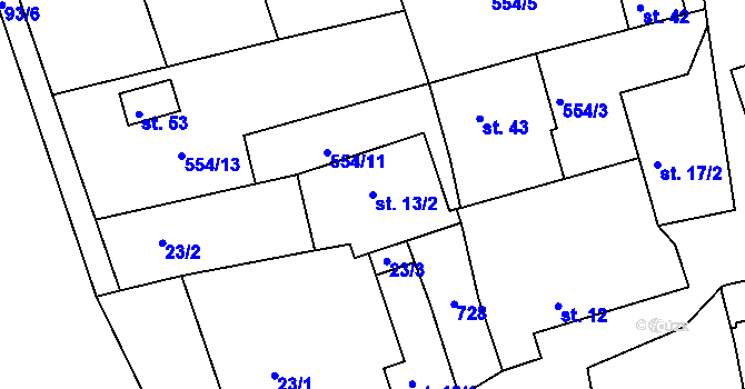 Parcela st. 13/2 v KÚ Neprochovy, Katastrální mapa
