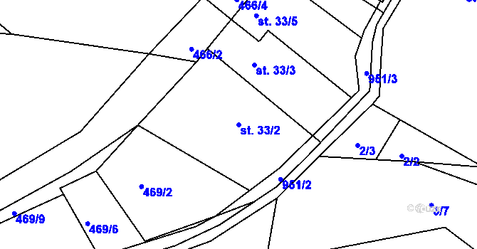 Parcela st. 33/2 v KÚ Nepřejov, Katastrální mapa
