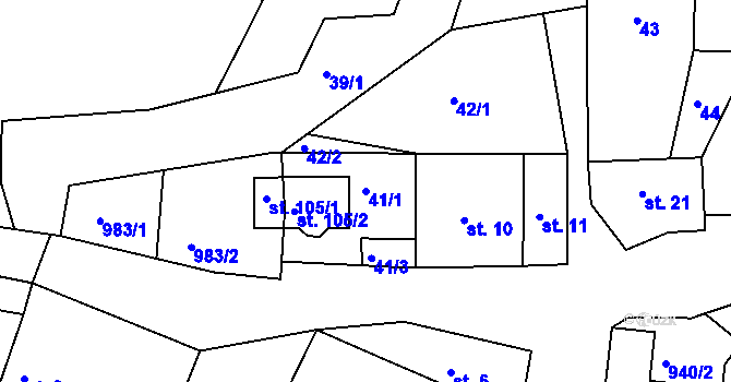 Parcela st. 41/1 v KÚ Nepřejov, Katastrální mapa