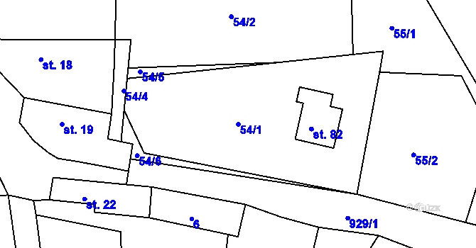 Parcela st. 54/1 v KÚ Nepřejov, Katastrální mapa