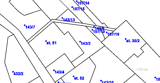 Parcela st. 143/3 v KÚ Nepřejov, Katastrální mapa