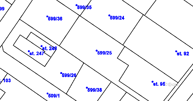 Parcela st. 599/25 v KÚ Nepřevázka, Katastrální mapa