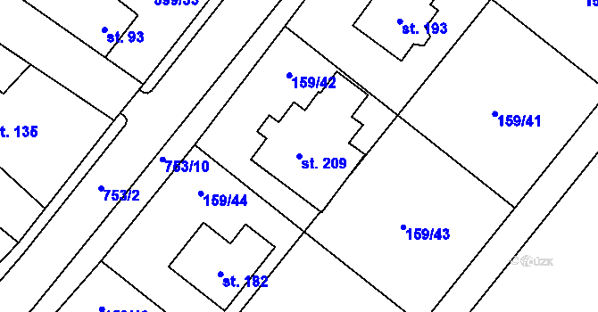Parcela st. 209 v KÚ Nepřevázka, Katastrální mapa