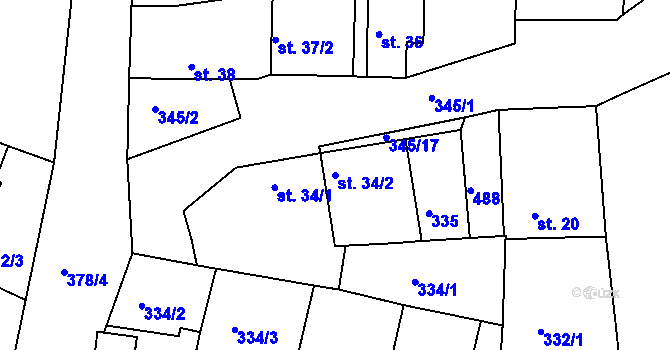 Parcela st. 34/2 v KÚ Neratovice, Katastrální mapa