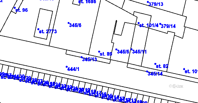 Parcela st. 89 v KÚ Neratovice, Katastrální mapa