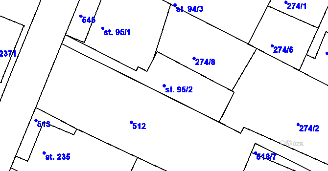 Parcela st. 95/2 v KÚ Neratovice, Katastrální mapa
