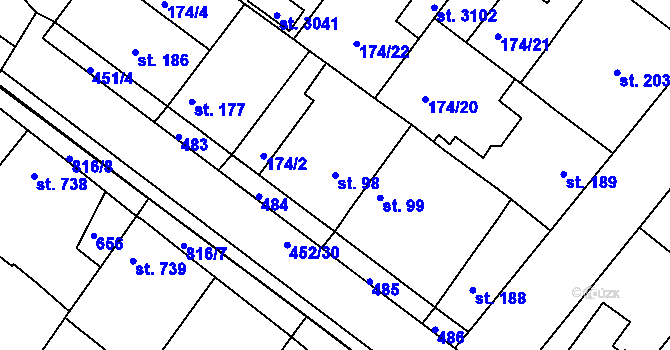 Parcela st. 98 v KÚ Neratovice, Katastrální mapa
