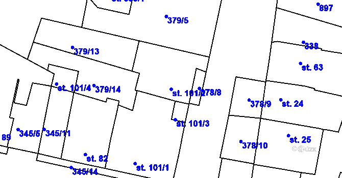 Parcela st. 101/2 v KÚ Neratovice, Katastrální mapa