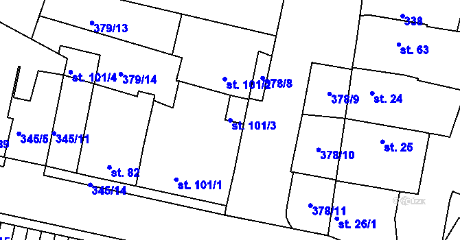 Parcela st. 101/3 v KÚ Neratovice, Katastrální mapa