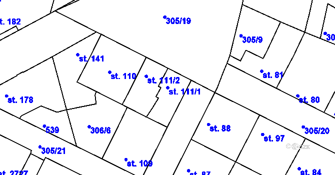 Parcela st. 111/1 v KÚ Neratovice, Katastrální mapa