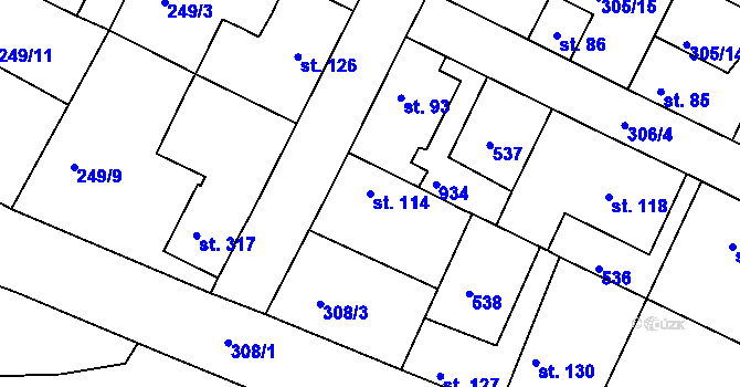 Parcela st. 114 v KÚ Neratovice, Katastrální mapa
