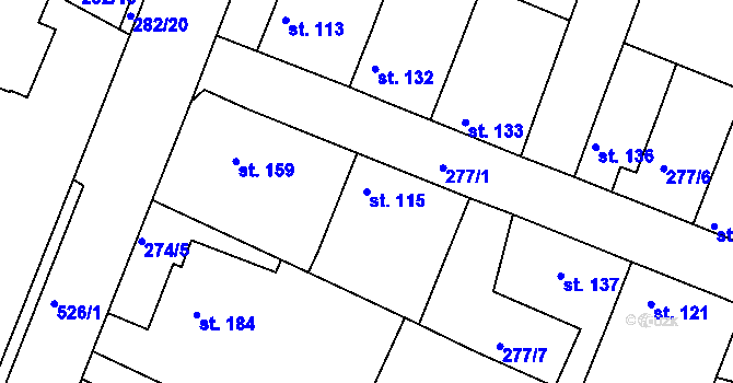 Parcela st. 115 v KÚ Neratovice, Katastrální mapa