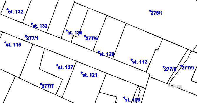 Parcela st. 120 v KÚ Neratovice, Katastrální mapa