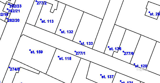 Parcela st. 133 v KÚ Neratovice, Katastrální mapa