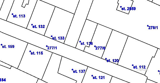 Parcela st. 136 v KÚ Neratovice, Katastrální mapa