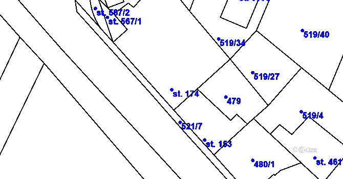 Parcela st. 174 v KÚ Neratovice, Katastrální mapa