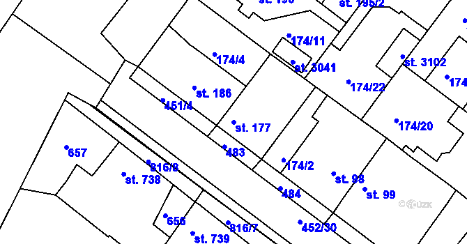 Parcela st. 177 v KÚ Neratovice, Katastrální mapa