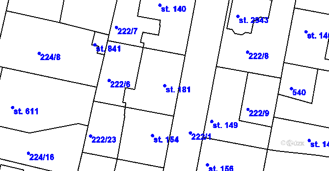 Parcela st. 181 v KÚ Neratovice, Katastrální mapa