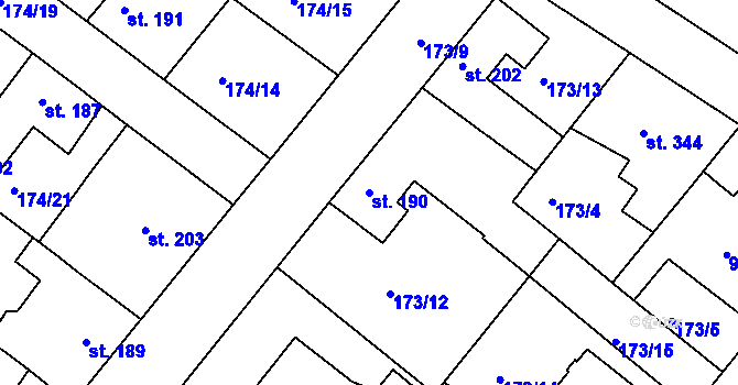 Parcela st. 190 v KÚ Neratovice, Katastrální mapa