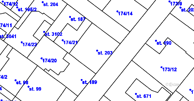 Parcela st. 203 v KÚ Neratovice, Katastrální mapa
