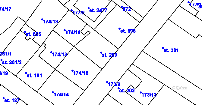 Parcela st. 209 v KÚ Neratovice, Katastrální mapa