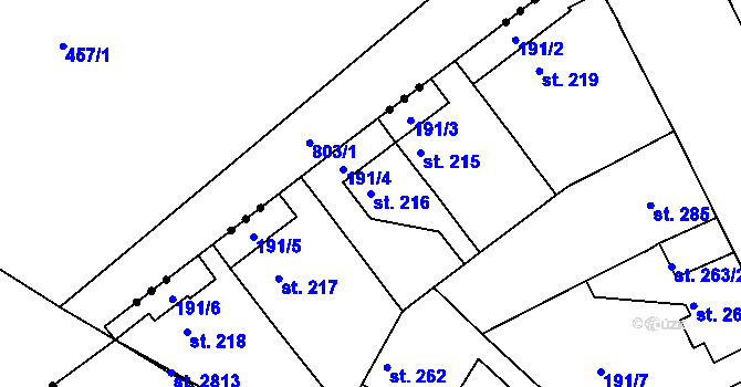 Parcela st. 216 v KÚ Neratovice, Katastrální mapa