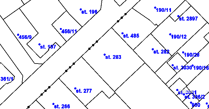 Parcela st. 283 v KÚ Neratovice, Katastrální mapa