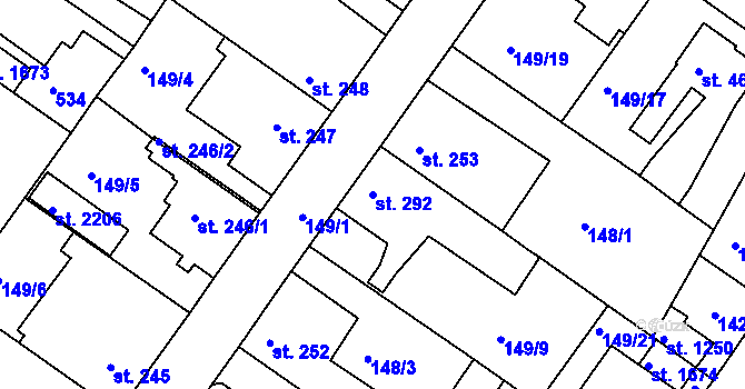Parcela st. 292 v KÚ Neratovice, Katastrální mapa