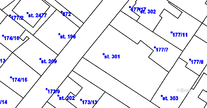 Parcela st. 301 v KÚ Neratovice, Katastrální mapa