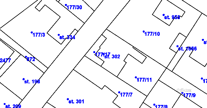 Parcela st. 302 v KÚ Neratovice, Katastrální mapa