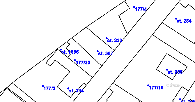Parcela st. 307 v KÚ Neratovice, Katastrální mapa