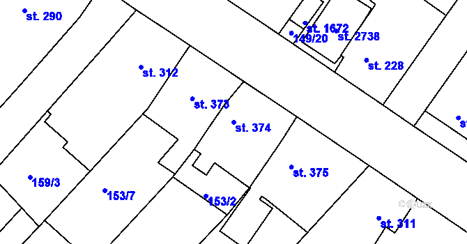 Parcela st. 374 v KÚ Neratovice, Katastrální mapa
