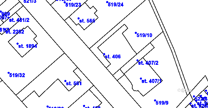 Parcela st. 406 v KÚ Neratovice, Katastrální mapa