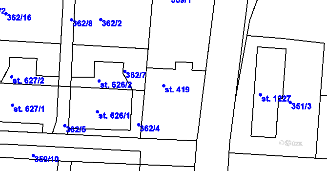 Parcela st. 419 v KÚ Neratovice, Katastrální mapa