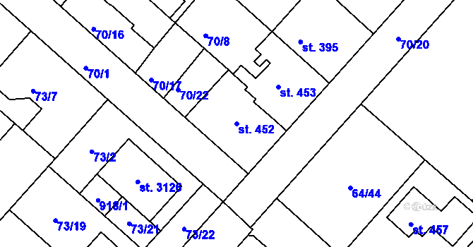 Parcela st. 452 v KÚ Neratovice, Katastrální mapa