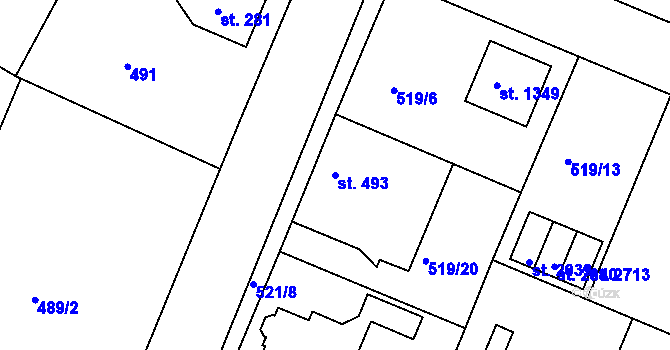 Parcela st. 493 v KÚ Neratovice, Katastrální mapa