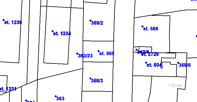 Parcela st. 505 v KÚ Neratovice, Katastrální mapa