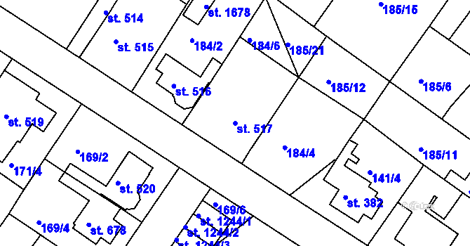 Parcela st. 517 v KÚ Neratovice, Katastrální mapa