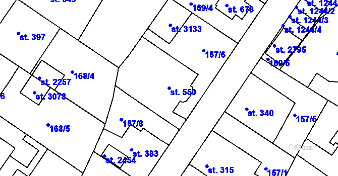 Parcela st. 550 v KÚ Neratovice, Katastrální mapa